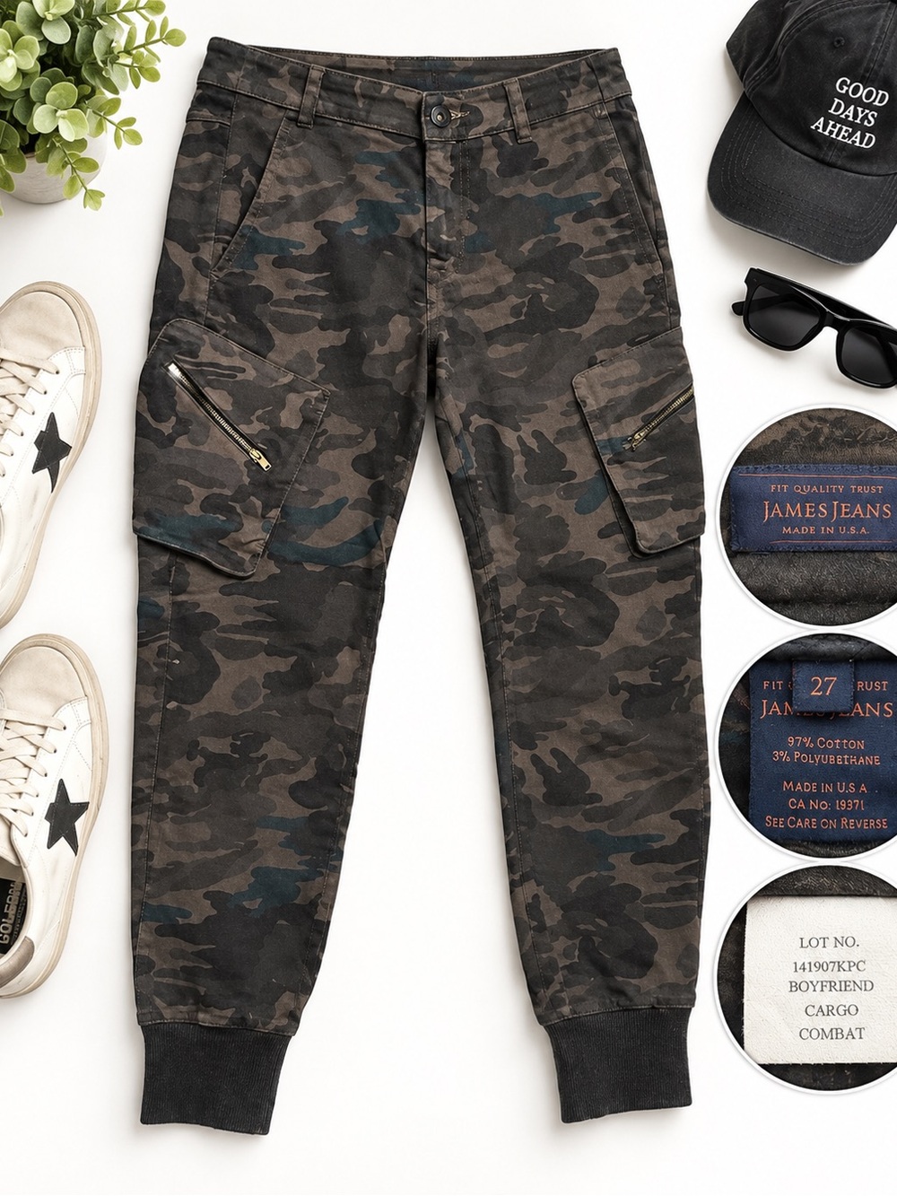 JAMES JEANS Boyfriend Cargo Combat Camo Jogger Pants – Size 27